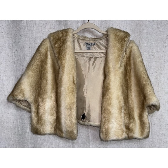 Eliza J Taupe Women's XL Soft Faux Fur Capelet Hook Loop Closure Coat Stole - Picture 1 of 9